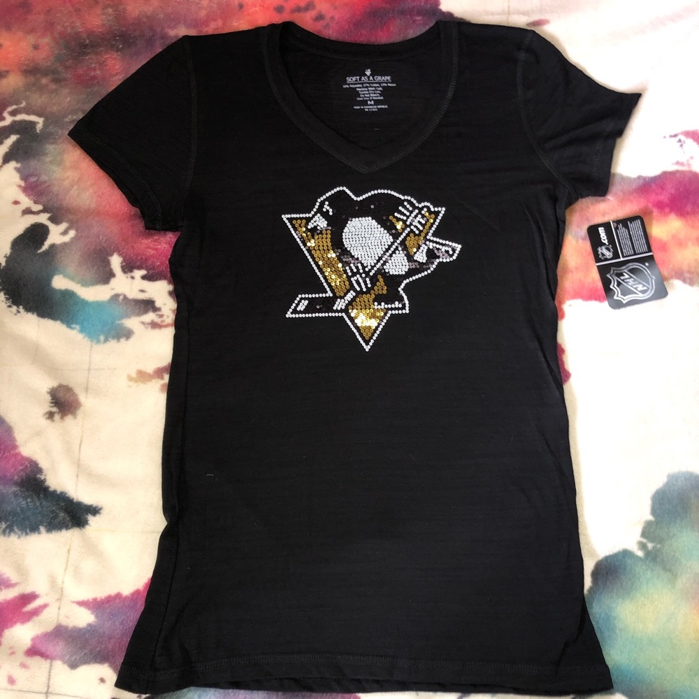 Pittsburgh Penguins Black Sequin Ladies Shirt NHL